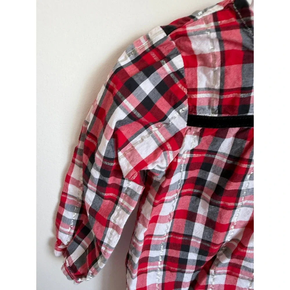 Carter's Baby Girls Red Black Plaid Holiday Top Silver Metallic Stripe 24 Months